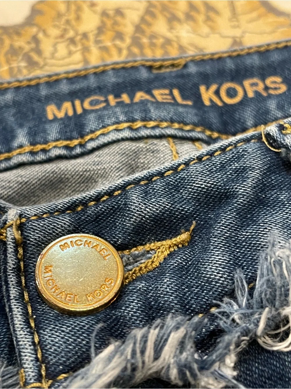 Michael Kors Selma Skinny Jeans Double Flipped Waist Frayed Raw Trim Dark Wash